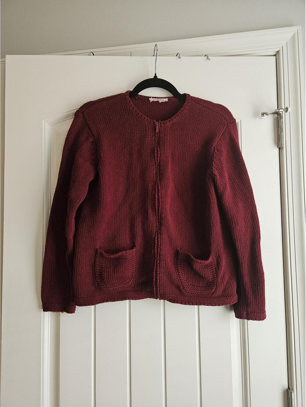 Talbots Women's Burgundy Cottagecore Knit Zip-Up Cardigan Sweater